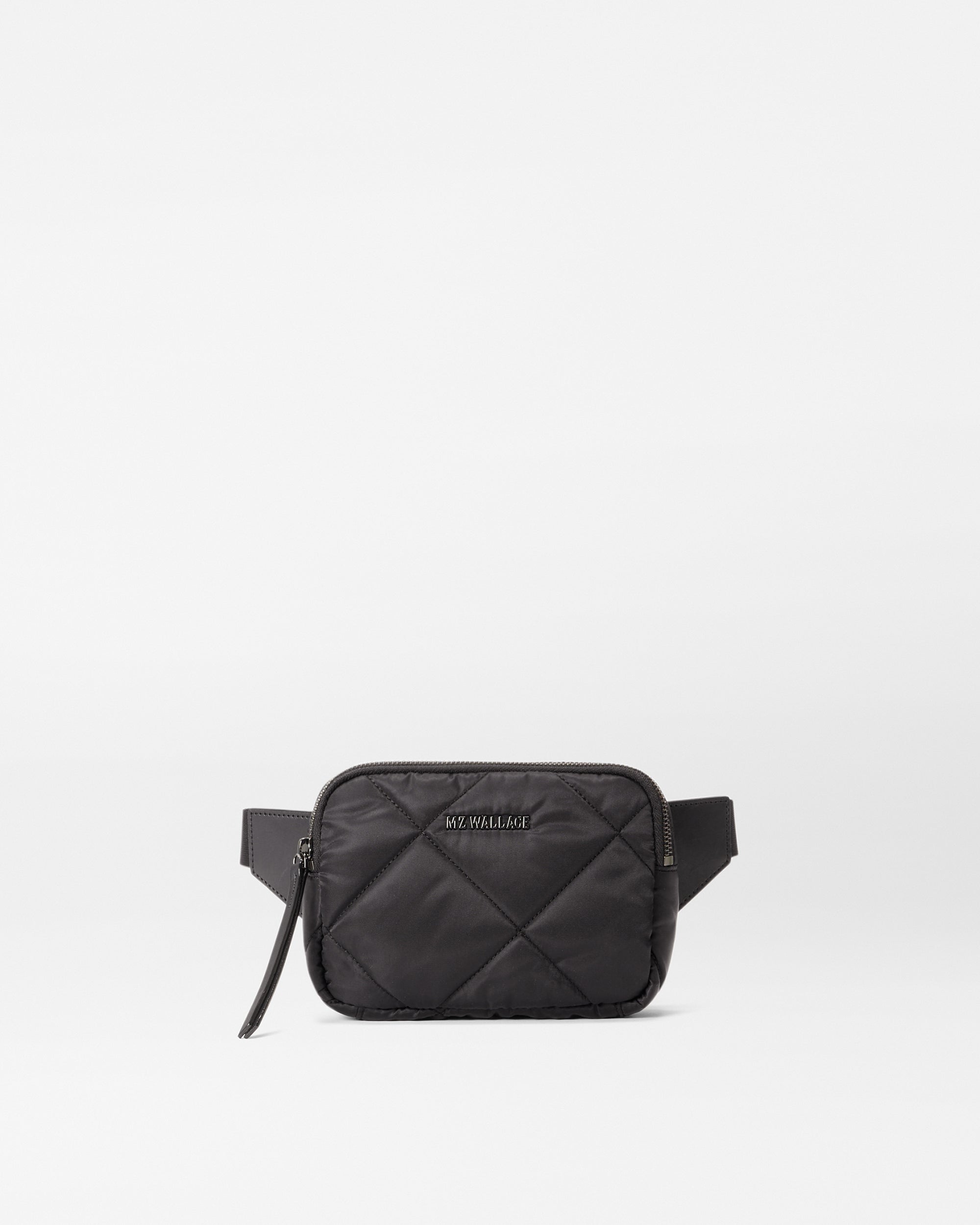 Black Leather Quilted Belt Bag Crossbody Waist Bag