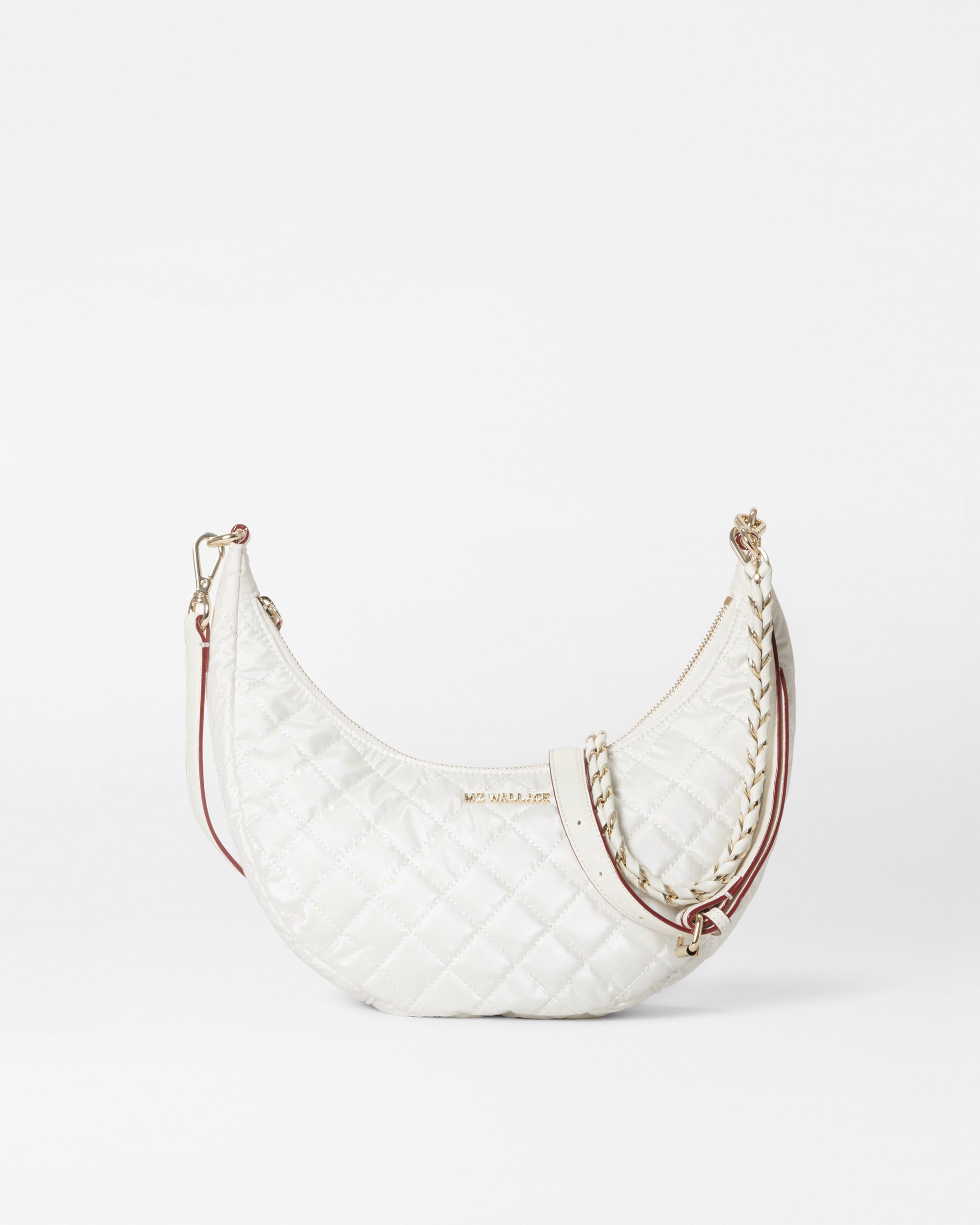 MZ Wallace Pearl Rec With Iridescent Oxford Crossbody Sling Bag in White
