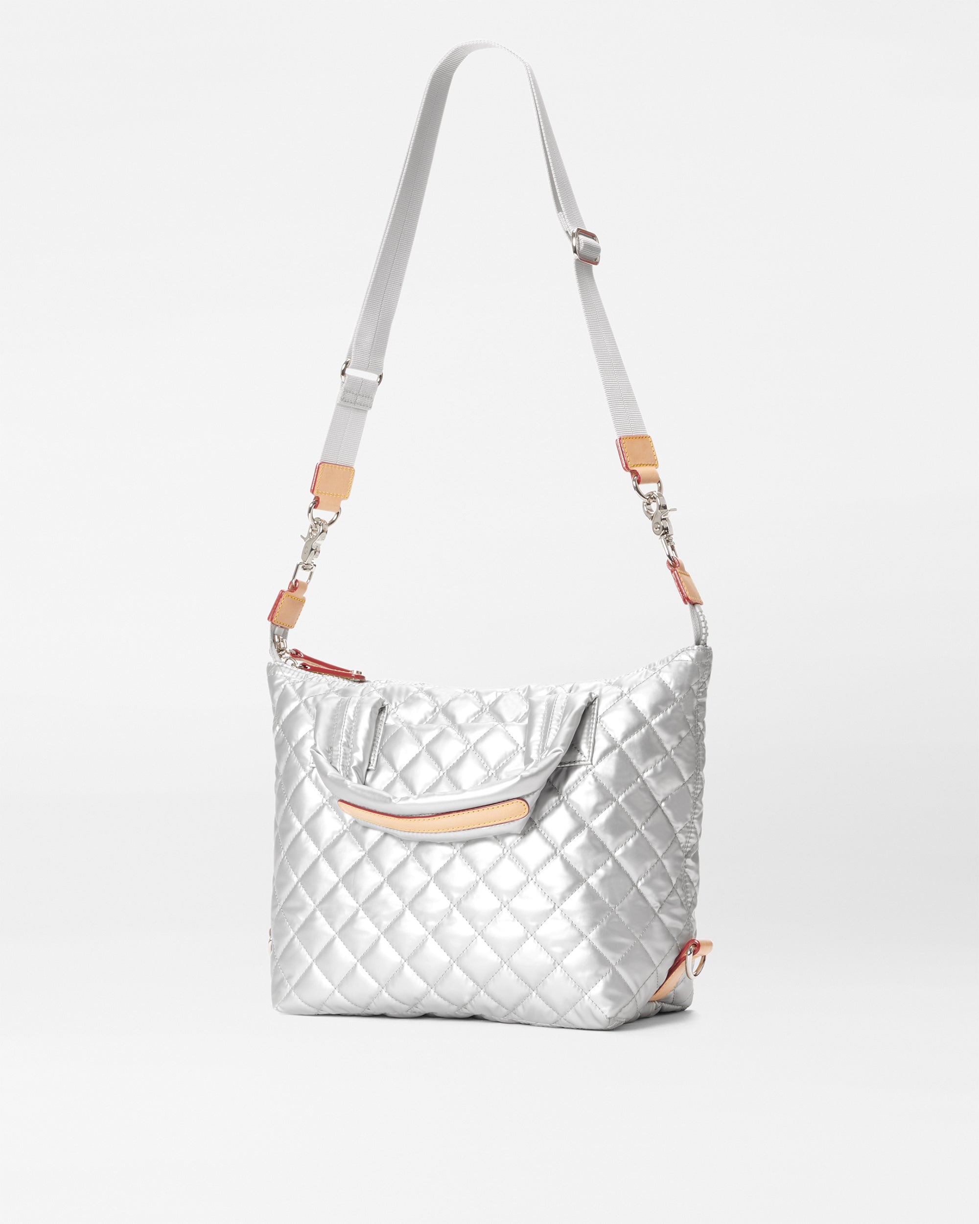 Small Sutton Deluxe Quilted Crossbody Bag in Matte Silver MZ Wallace