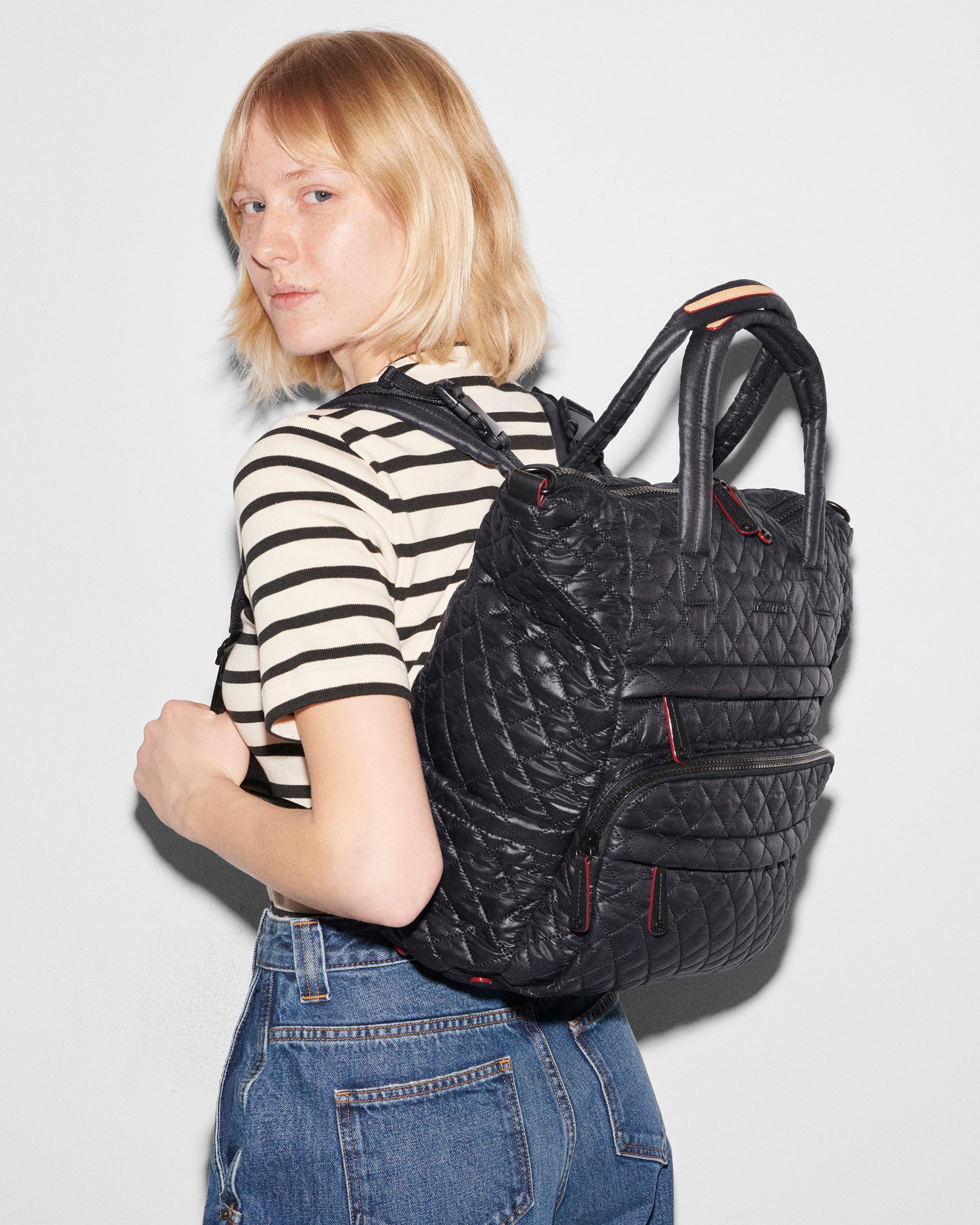 Metro Utility Quilted Backpack in Black | MZ Wallace