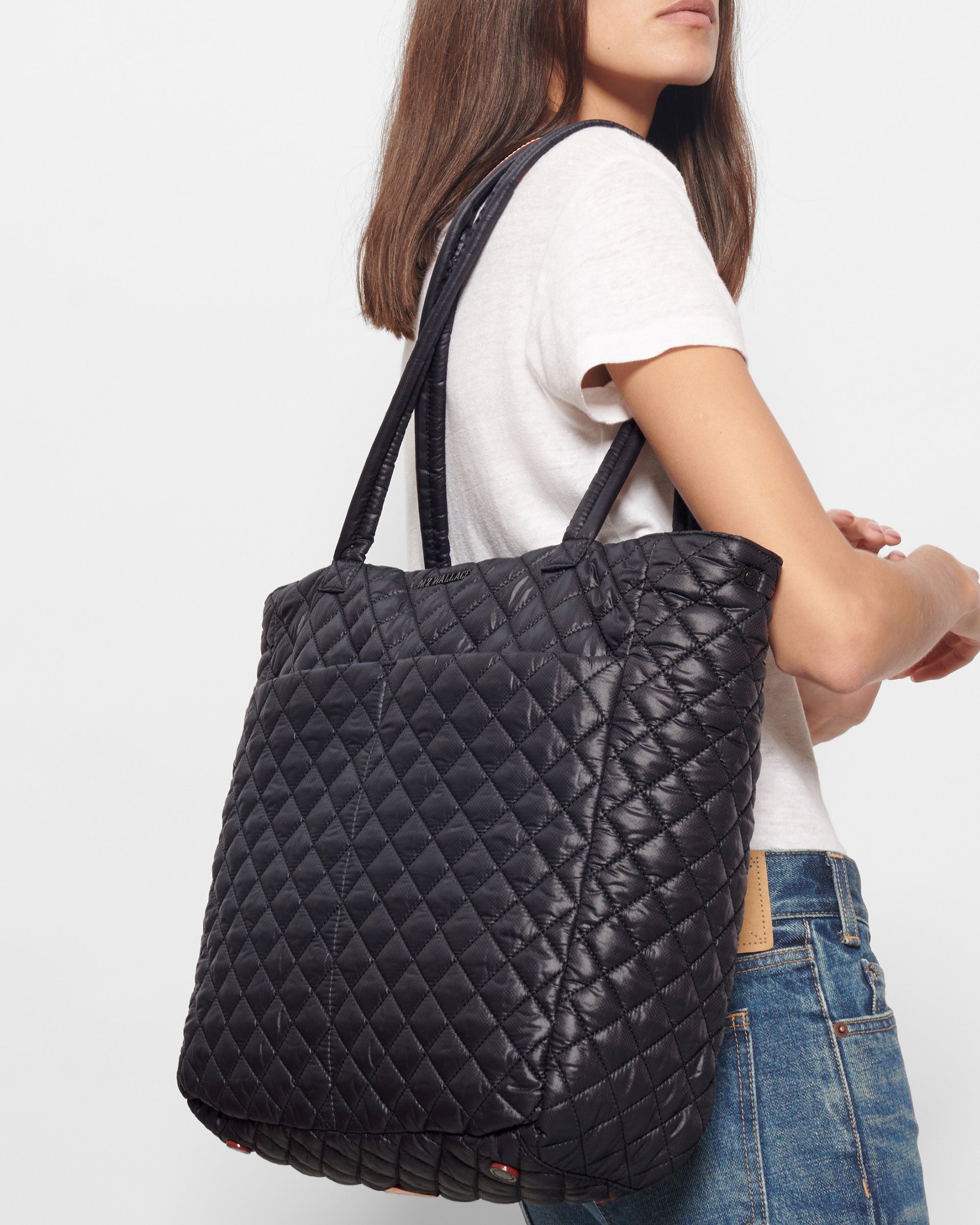 Small Box Woven Leather Crossbody Bag in Black | MZ Wallace