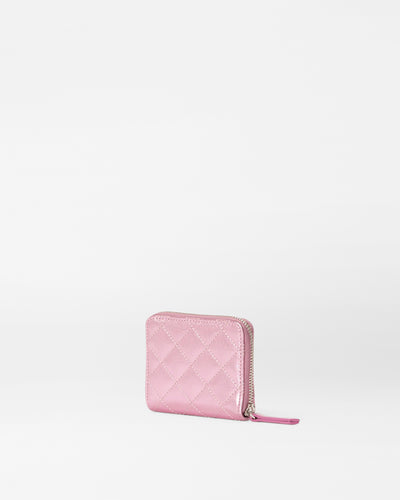 Rose Metallic Leather Small Zip Round Wallet