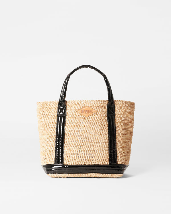 Small Raffia Tote-Raffia/Black Lacquer