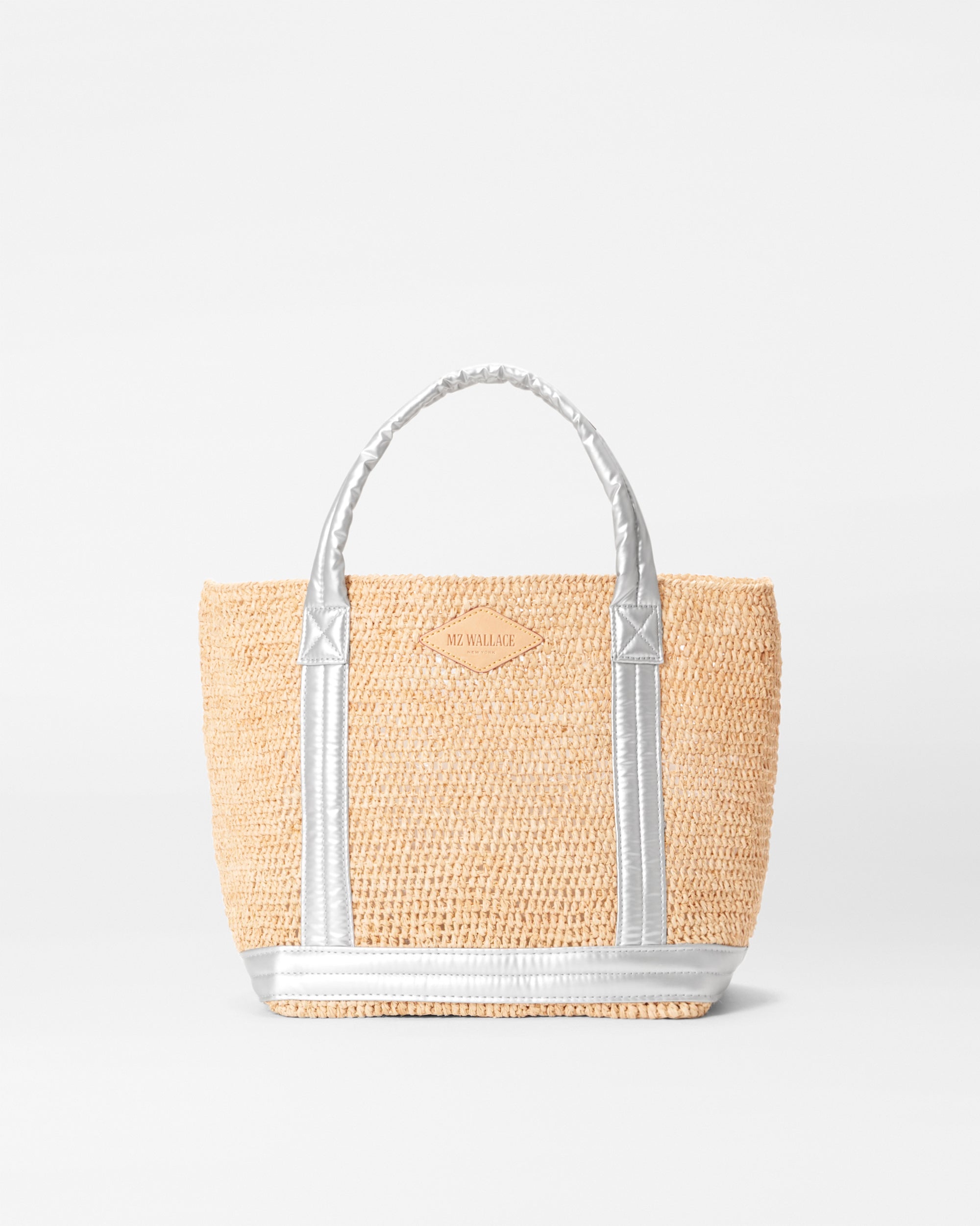 Matte Silver Small Raffia Tote