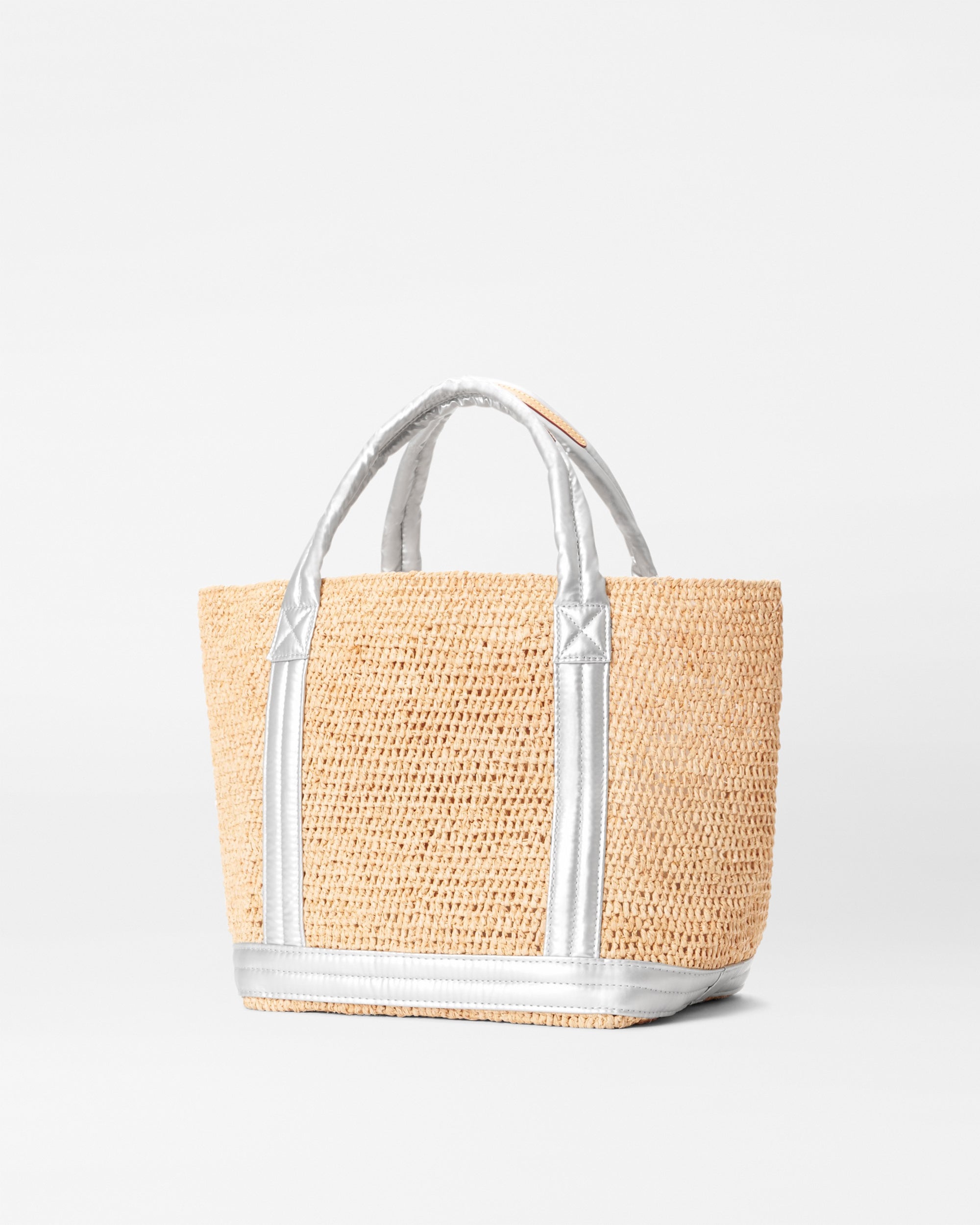 Matte Silver Small Raffia Tote