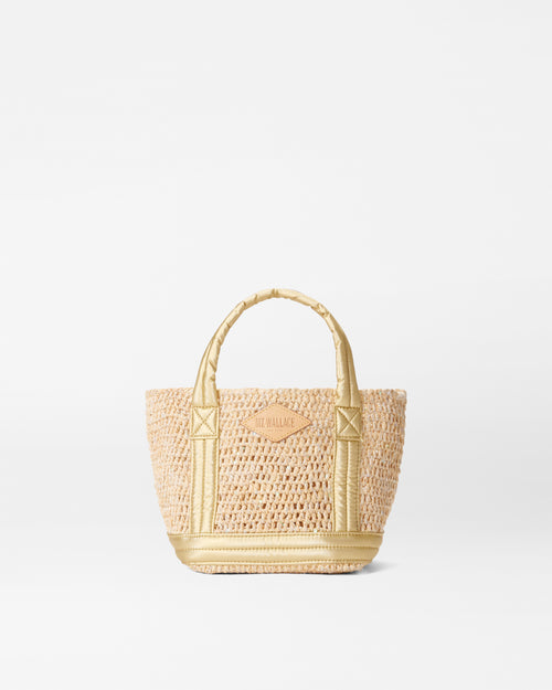 Sequin Raffia/Light Gold Pearl Metallic Mini Raffia Tote