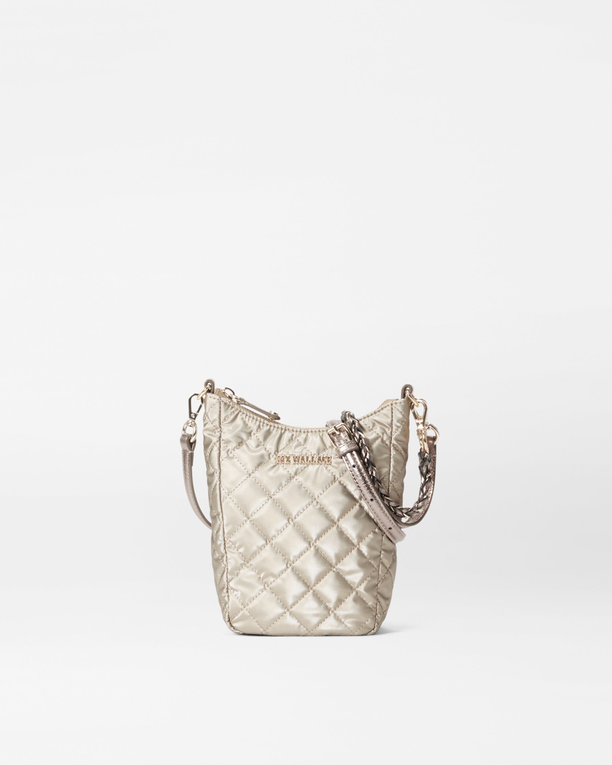 MZ Wallace Pearl Metallic Crosby Crossbody Sling Bag in White