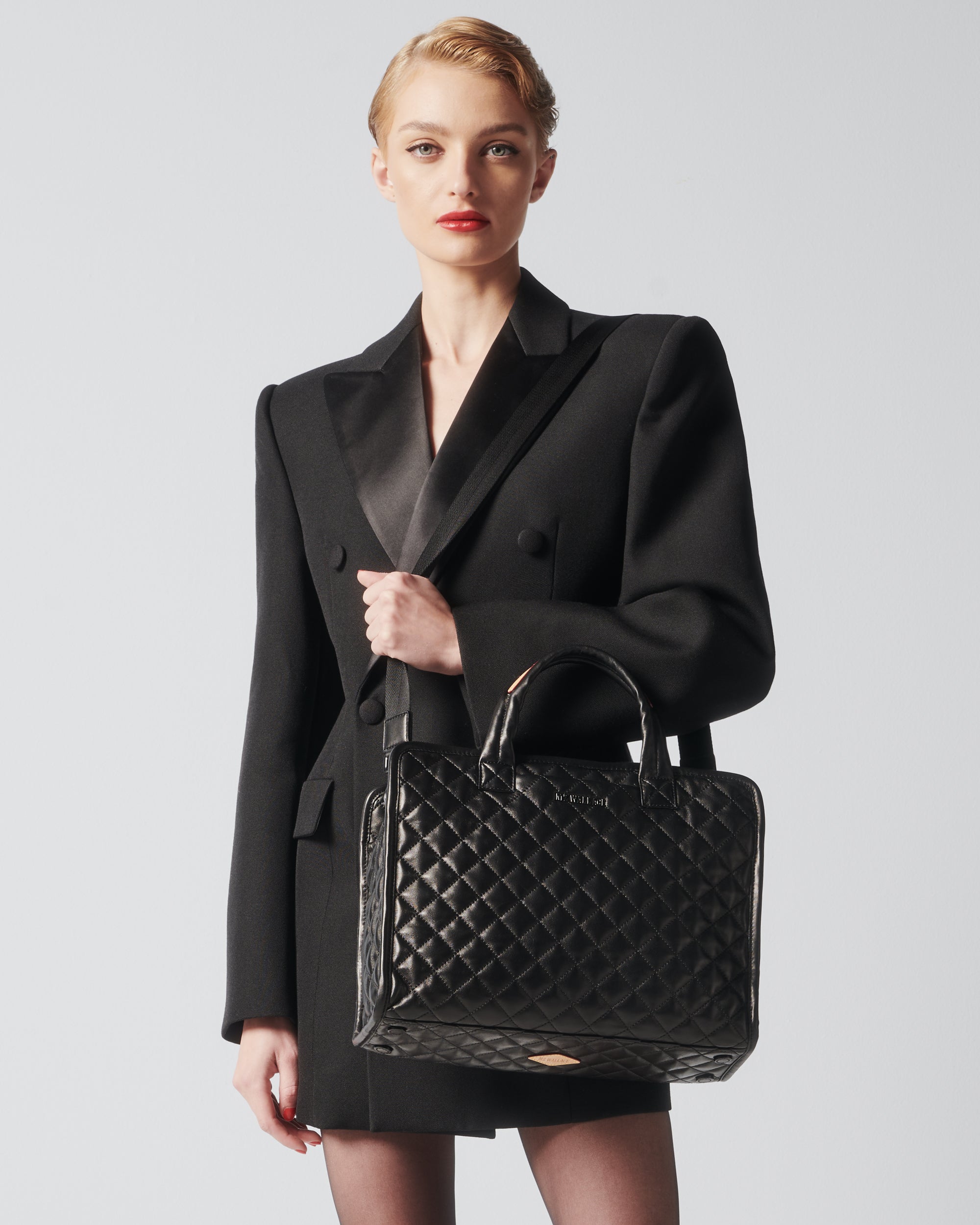 Quilted Black Leather Medium Metro Box Tote