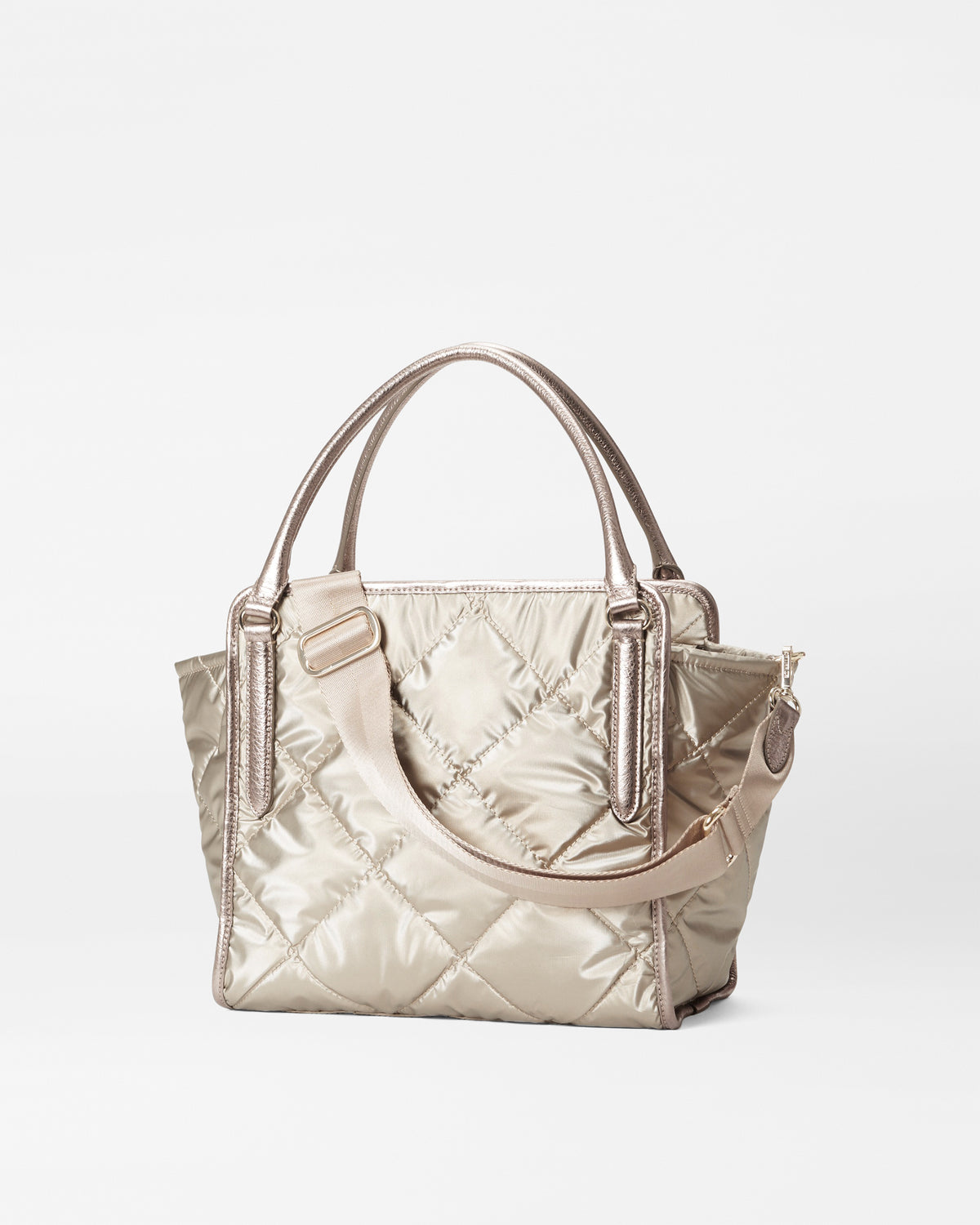 MZ Wallace Oyster Metallic Quilted Large Madison Shopper Tote Bag