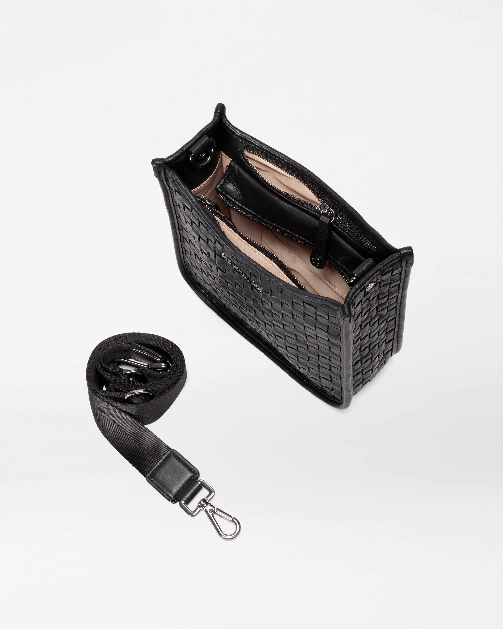 Small Box Woven Leather Crossbody Bag in Black MZ Wallace