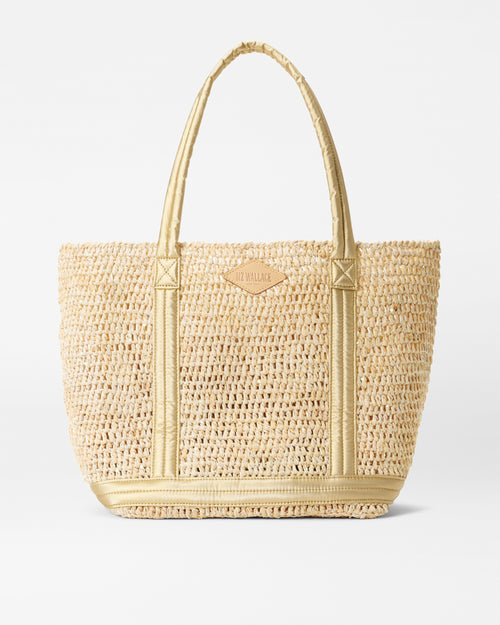 Sequin Raffia/Light Gold Pearl Metallic Medium Raffia Tote