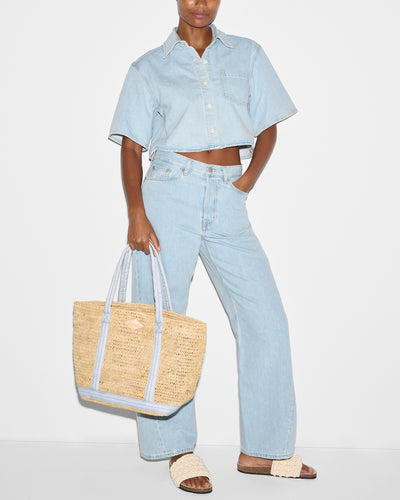 Raffia/Chambray Medium Raffia Tote