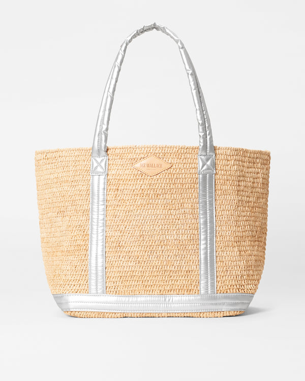 Matte Silver Medium Raffia Tote