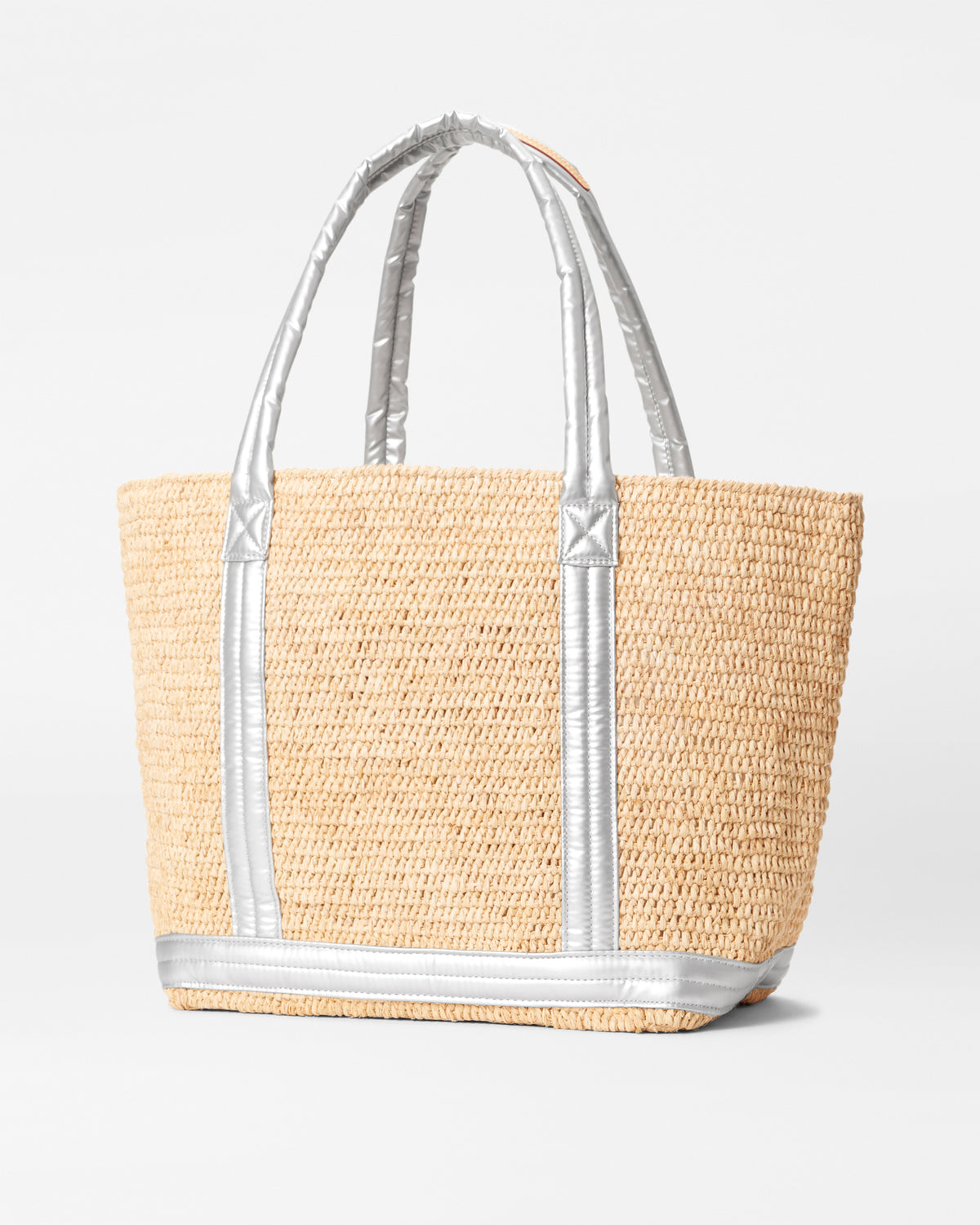 Matte Silver Medium Raffia Tote