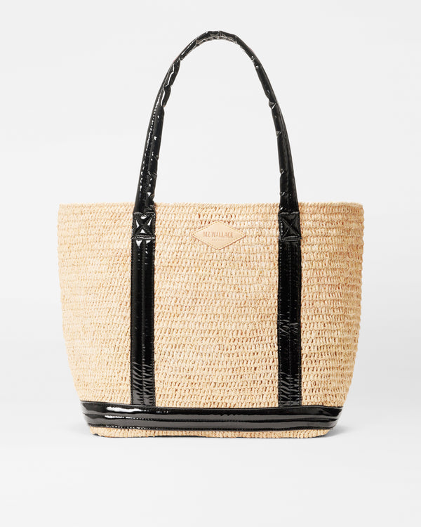 Medium Raffia Tote-Black Lacquer