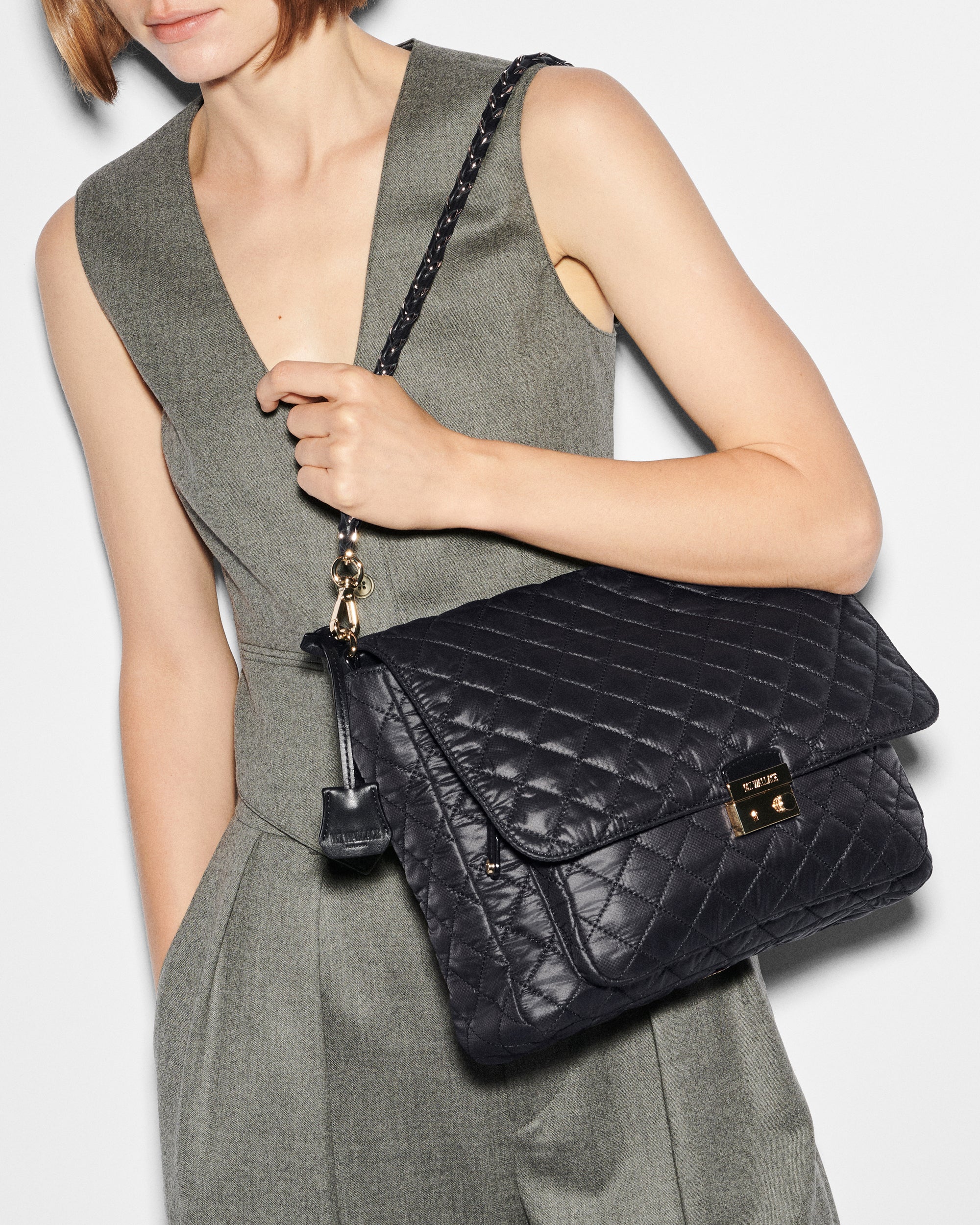 MZ Wallace Crosby Lock Quilted Crossbody Bag Black