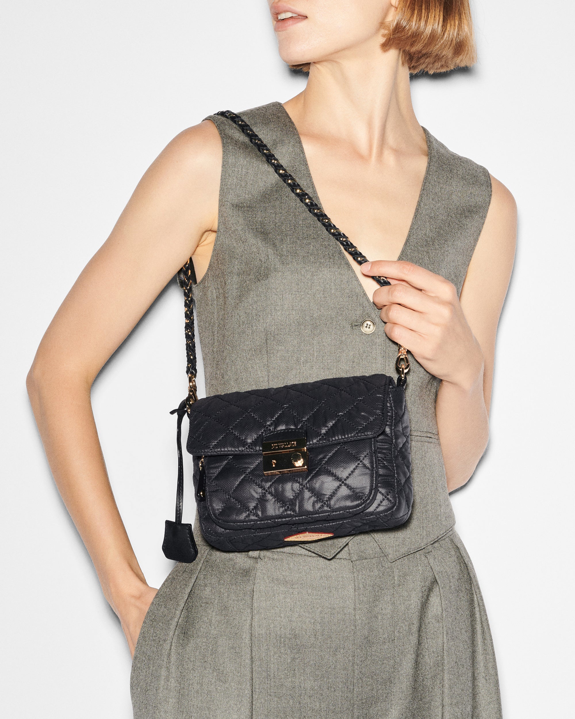 Small Crosby Lock Quilted Crossbody Bag in Black MZ Wallace