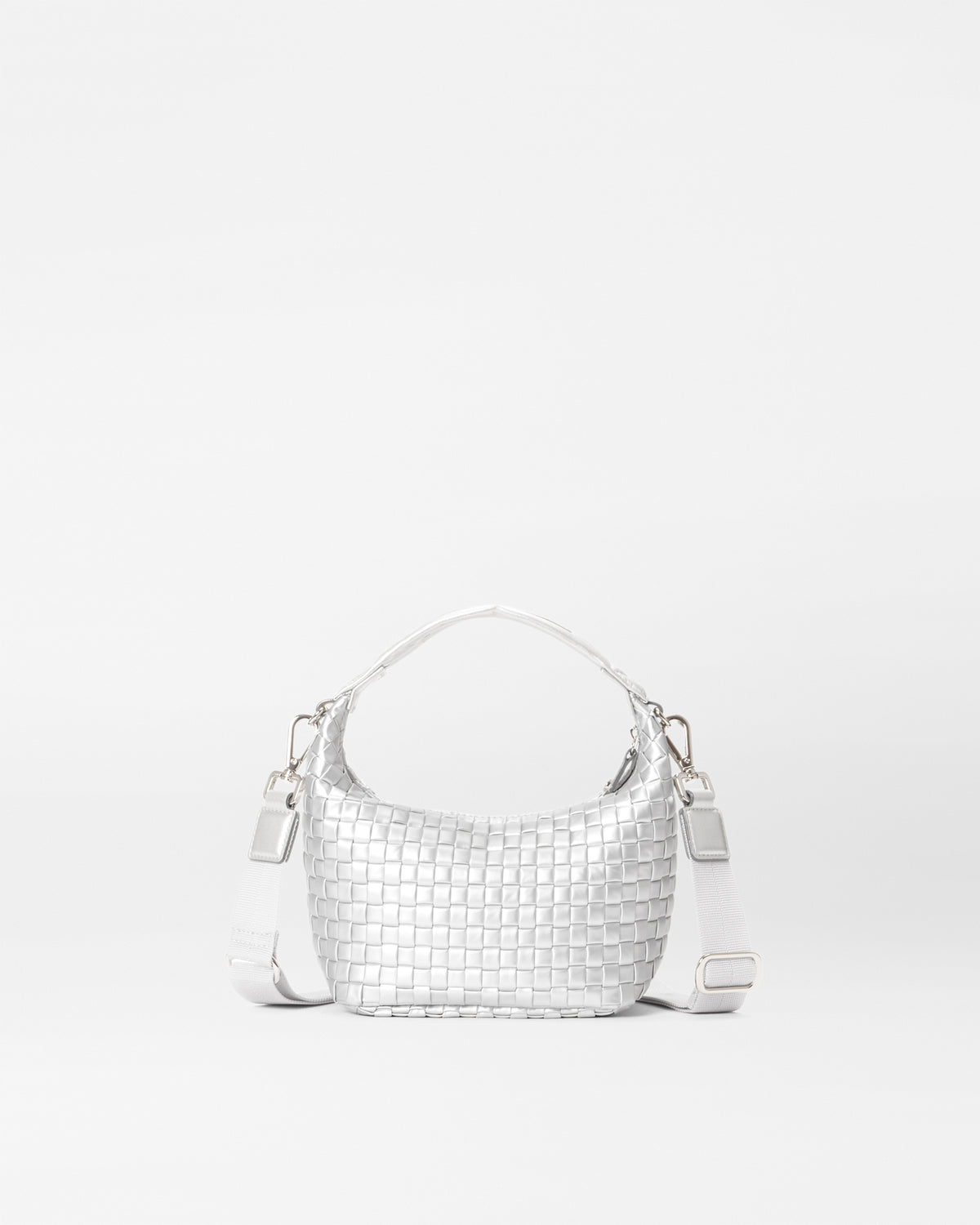 Matte Silver Mini Woven Hobo