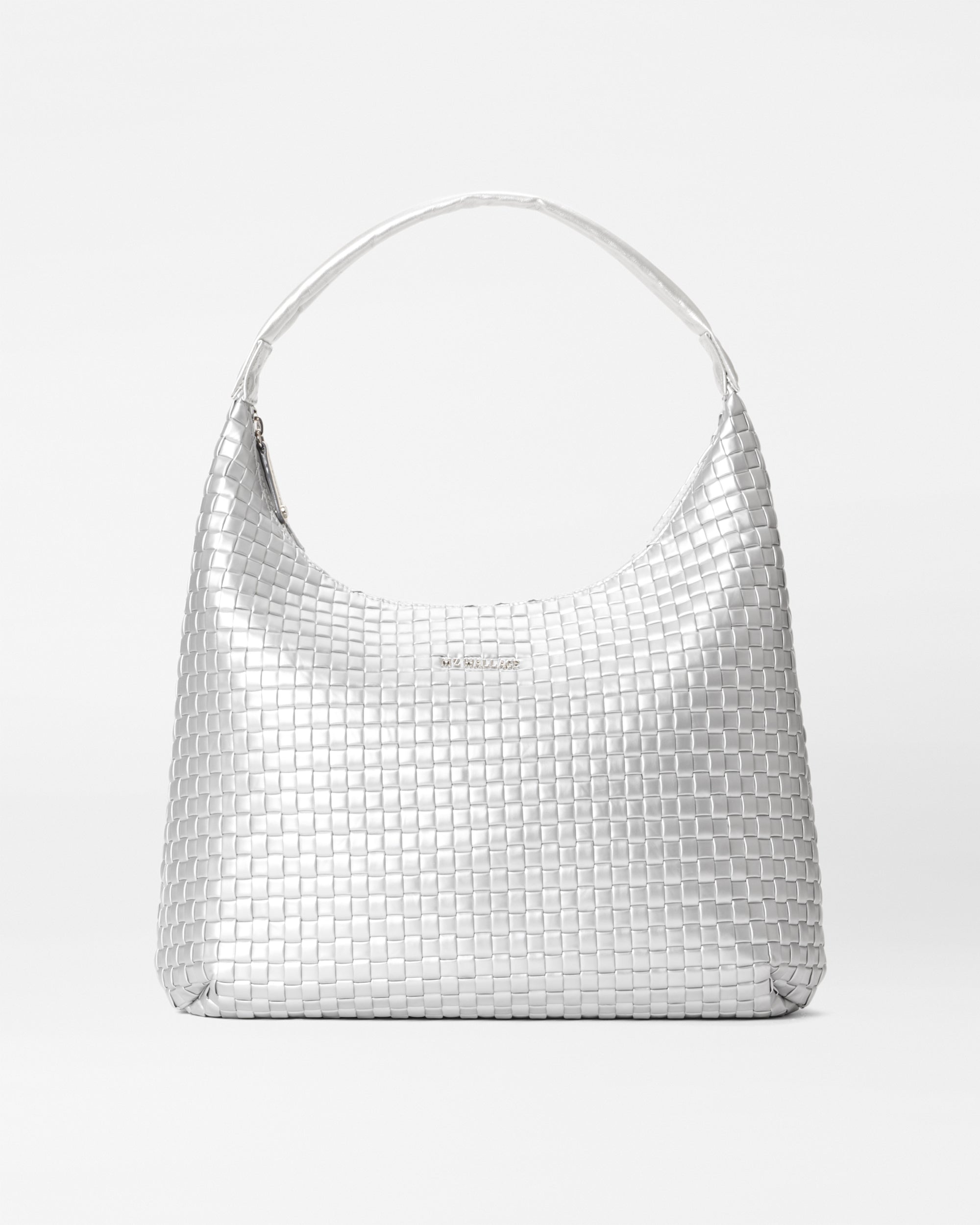 Matte Silver Large Woven Shoulder Bag