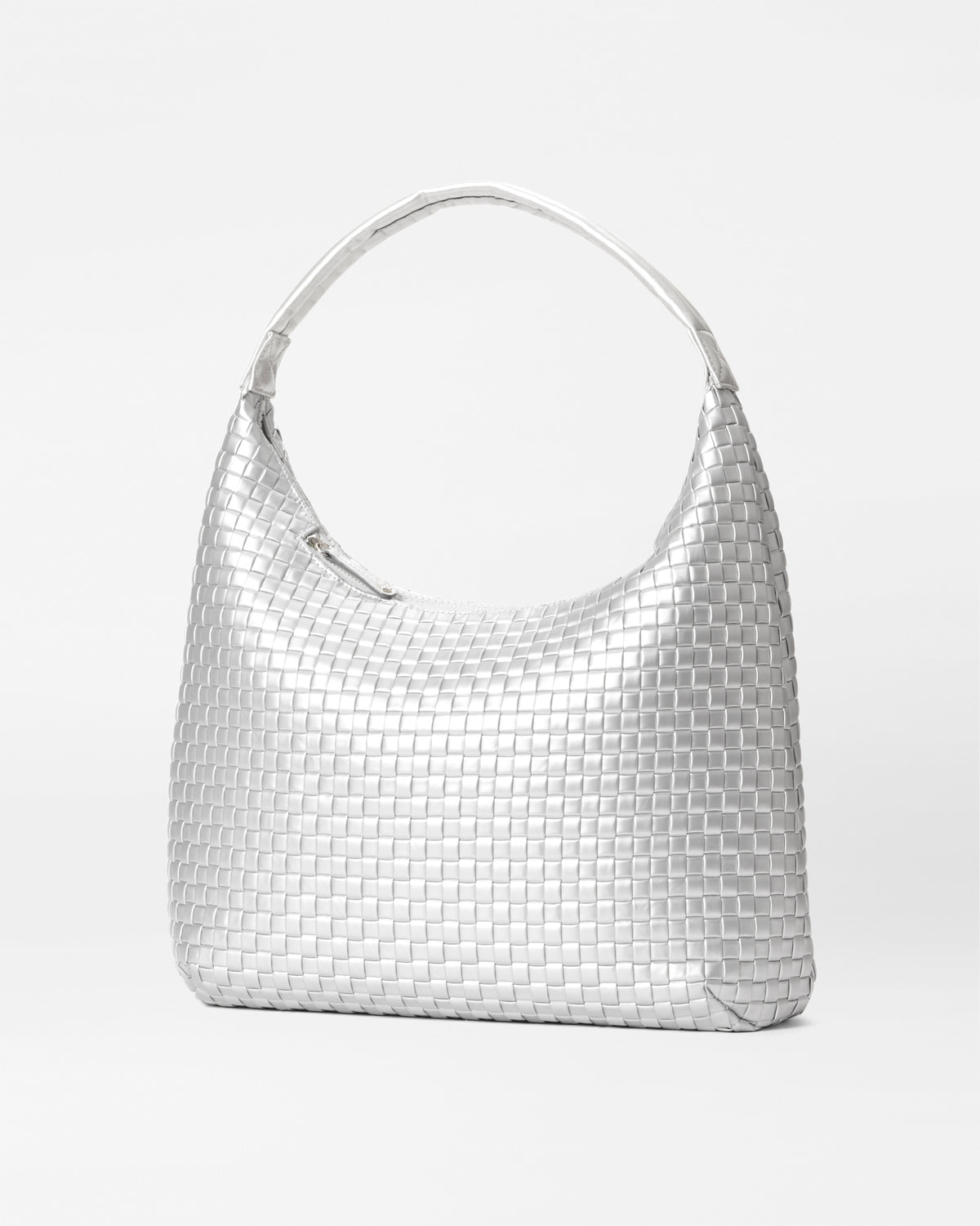 Matte Silver Large Woven Shoulder Bag