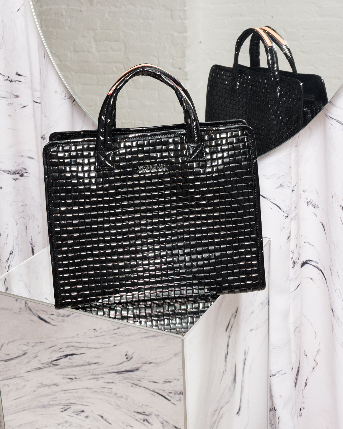 Black Lacquer Woven Medium Box Tote